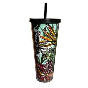 Starbucks Tropical Floral Teal 24oz Cold Acrylic Tumbler with Straw